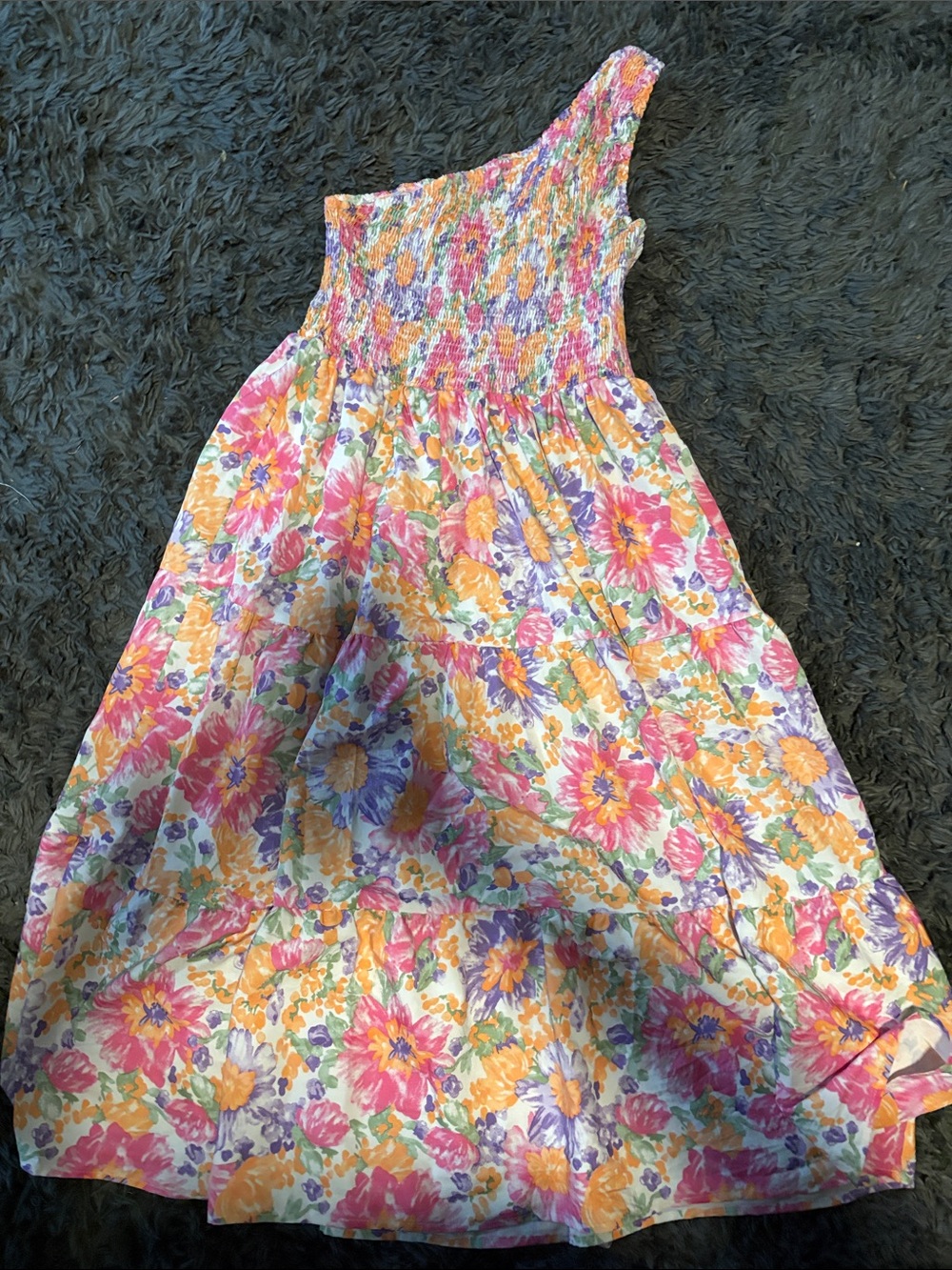 Floral One-Shoulder Sundress - Pink, Orange & Purple